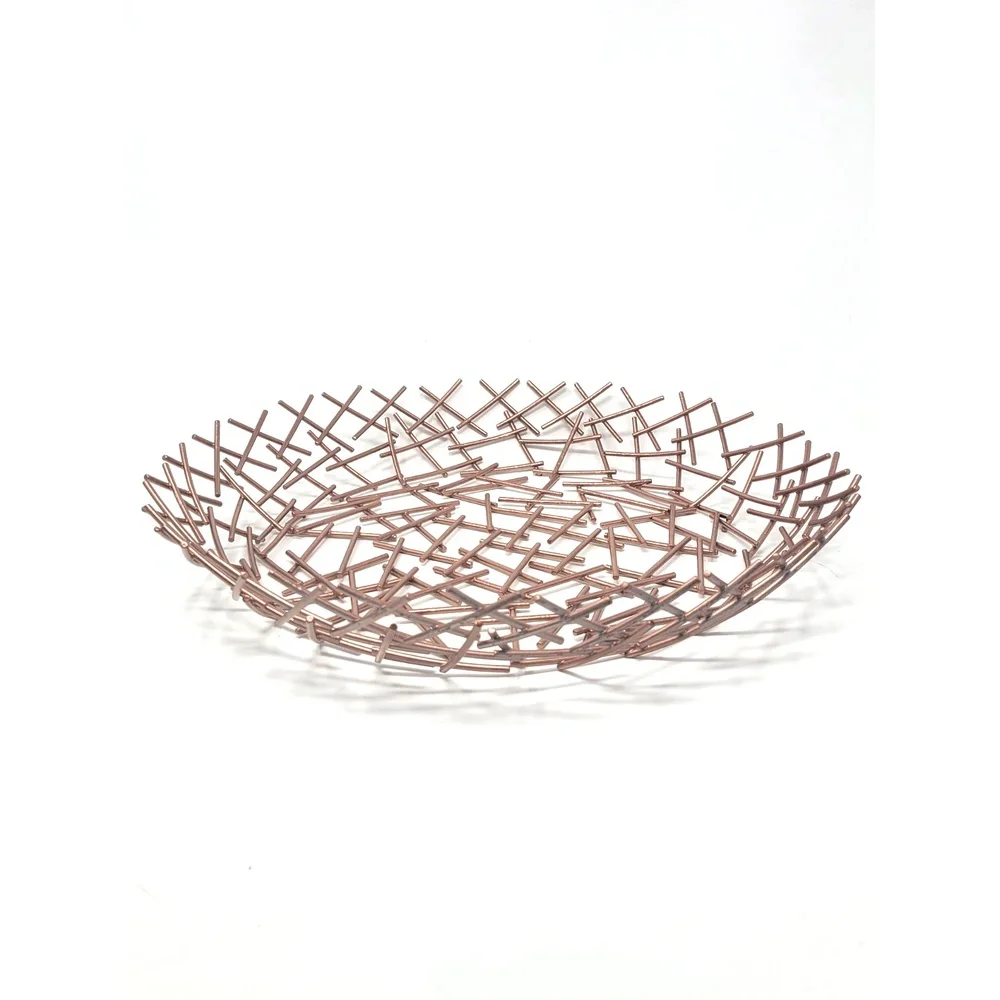 15.75 Inch Round Metal Wire Decorative Bowl Crosshatch Fruit Tray Centerpiece